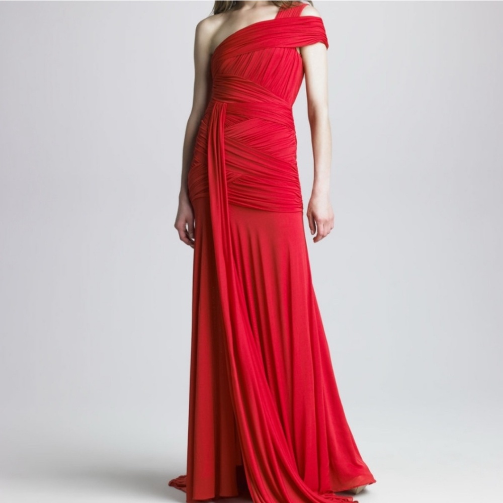 Halston Heritage NWT Elegant Red One-Shoulder Gown